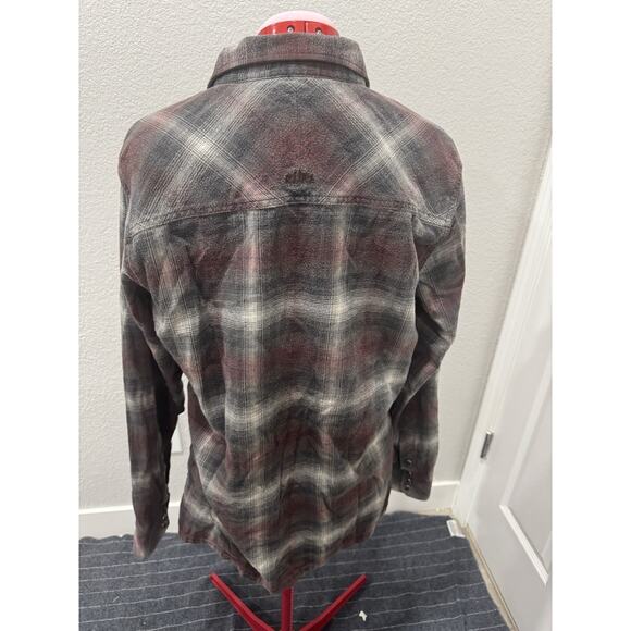 Mens Plaid Flannel Shirt pearl snaps Button Up Long Sleeve Western Gray Red - Picture 2 of 9